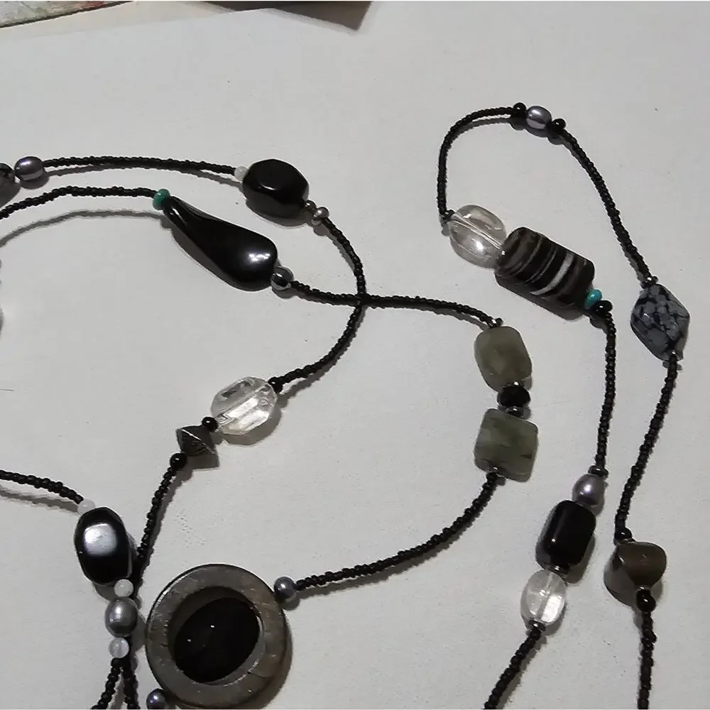 SILPADA NECKLACE SS Hematite Turquoise Pearl Obsidian Bronzite Boho N1967‎